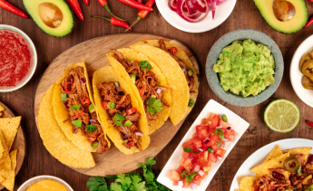 tacos, salsa, avocados and limes