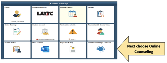 Dashboard Screenshot with Online Counseling Icon Pointed