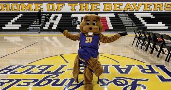 Bucky Beaver in gymnasium