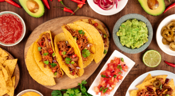 tacos, salsa, avocados and limes