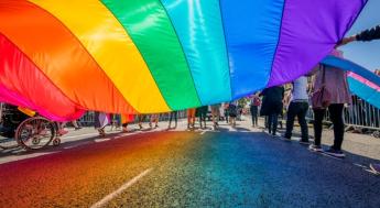 Pride parade with rainbow flag