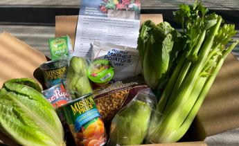 Food Pantry box with produce and canned goods