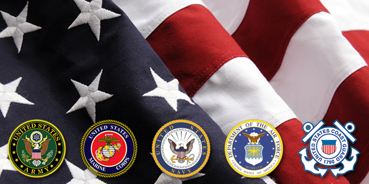 American Flag with Military Emblems Illustration