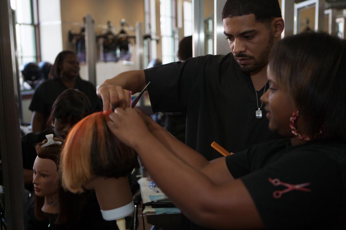 Cosmetology Students Practicing 