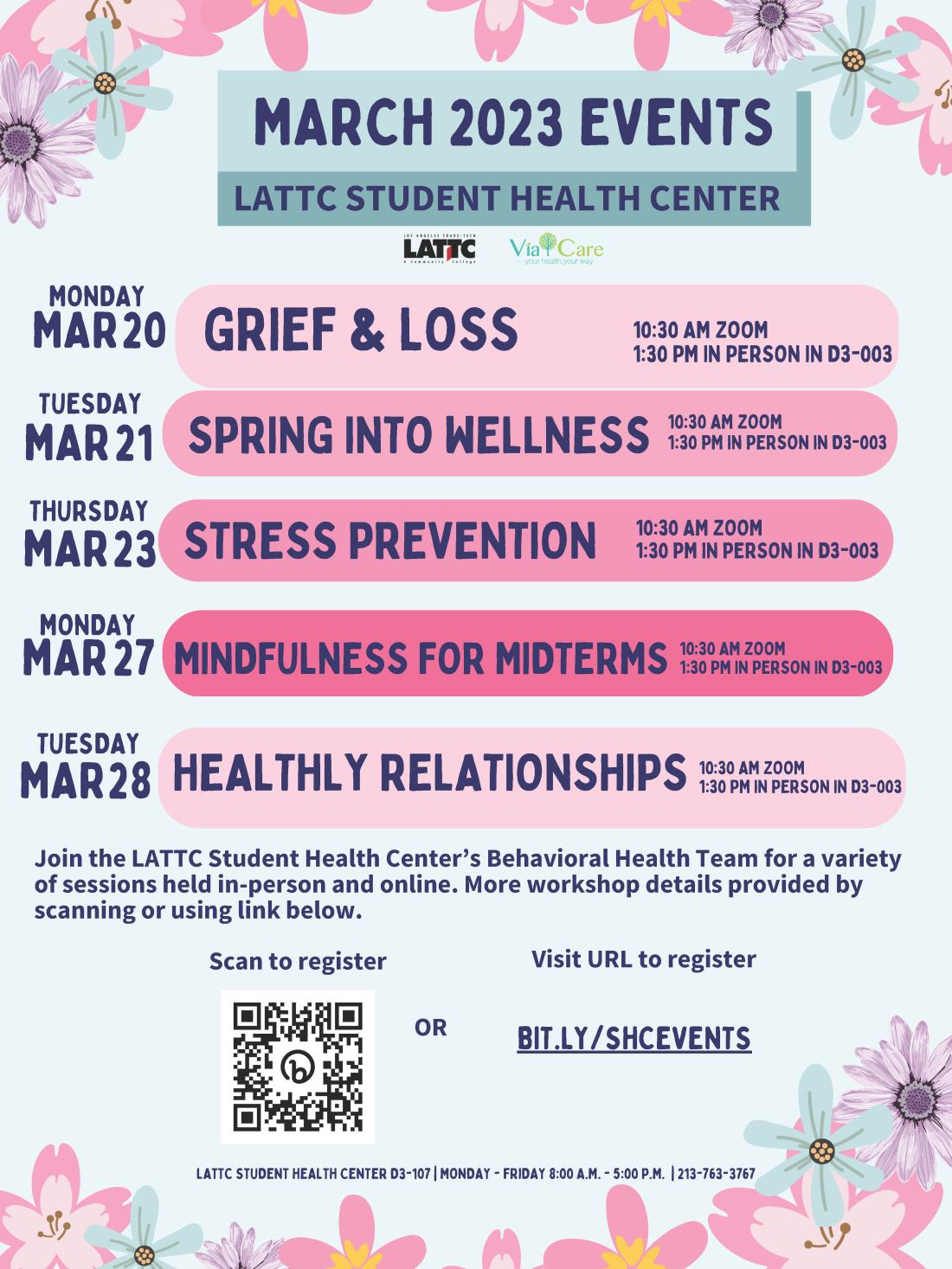 March 2023 Student Health Center events