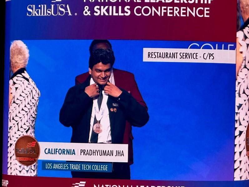 LATTC Culinary Arts student Pradhyuman Ja receives bronze medal at SkillsUSA