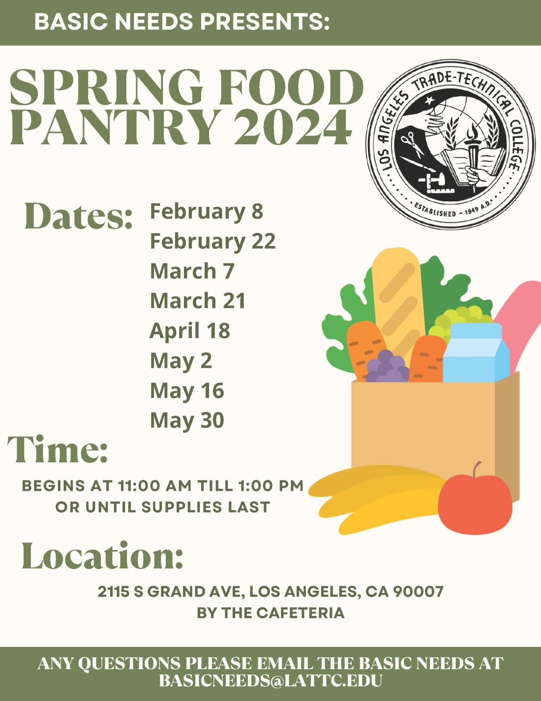 Spring 2024 Food Pantry dates
