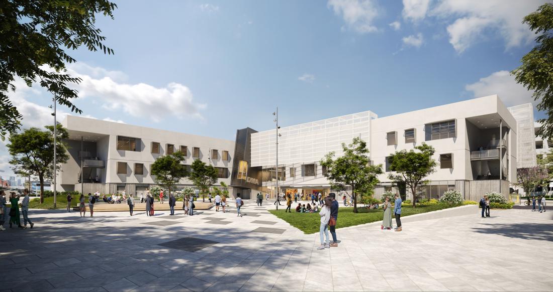 DMA building rendering - internal view of campus facing north east