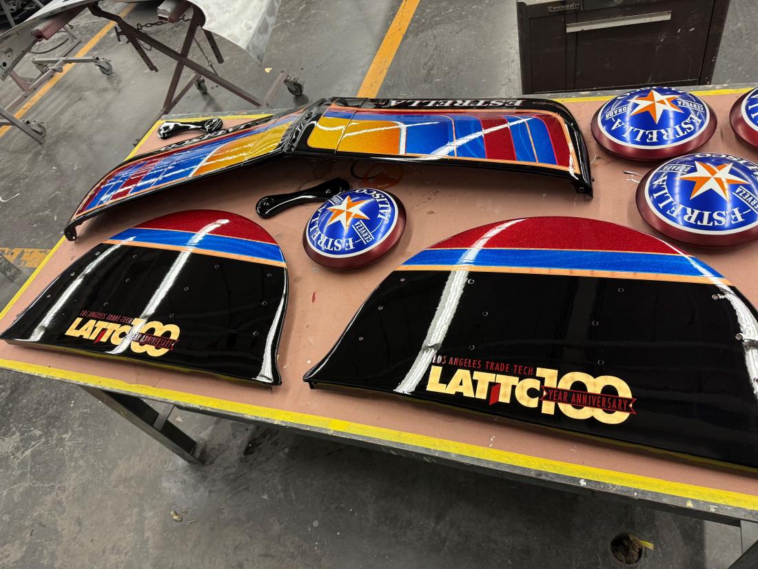 1948 Chevy Fleetline parts on table