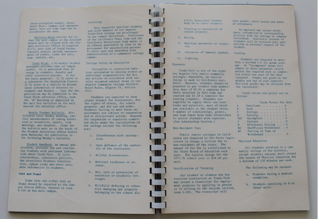 Inside of 1976 student handbook