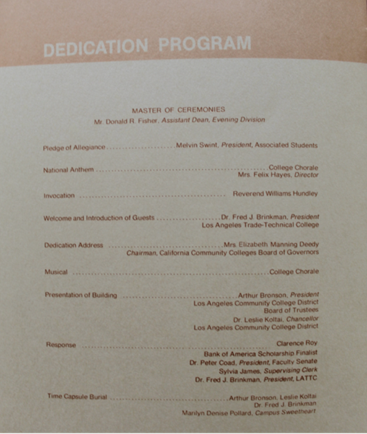 Inside scan of 1976 Business and Science Building dedication