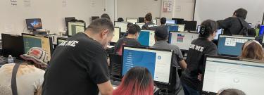 Student getting help from student services representative